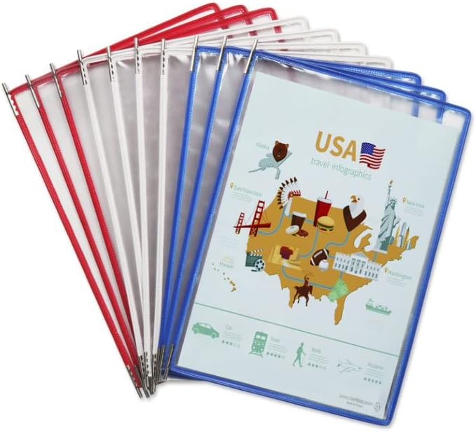 Tarifold DJOIS by - Wall Mount Reference System - Durable Steel Wire Frames - Letter-Size -10 Double-Sided Display Pockets - 20 Sheet Capacity - Adjustable Tabs - Made in France - National Flag: USA - Image 3